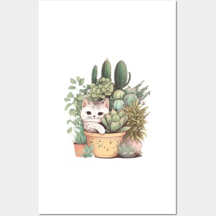 Cat and Plants Posters and Art